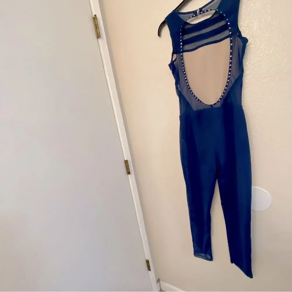 WEISSMAN solo custom Dance Costume unitard jumpsuit blue illusion MT11422 SA